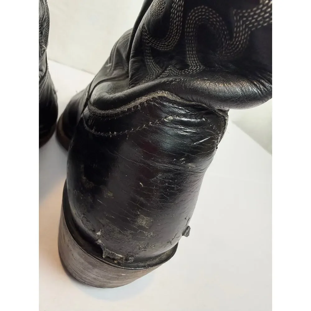 Justin 1408 Mens 9D Black Leather Cowboy Boots Western Pull-On USA Made - Picture 6 of 10